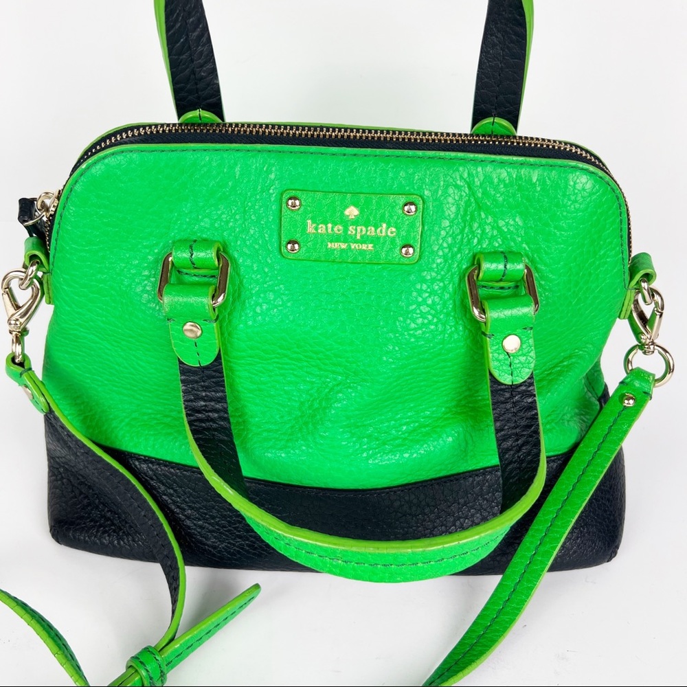 ate Spade Grove Court Stripe Maise Satchel Crossbody Leather Bag Green Navy - Picture 4 of 12